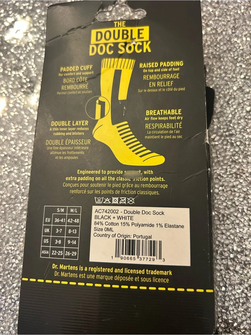 Dr. Martens Black Socks with Gray Stripe - Double Doc Sock M/L